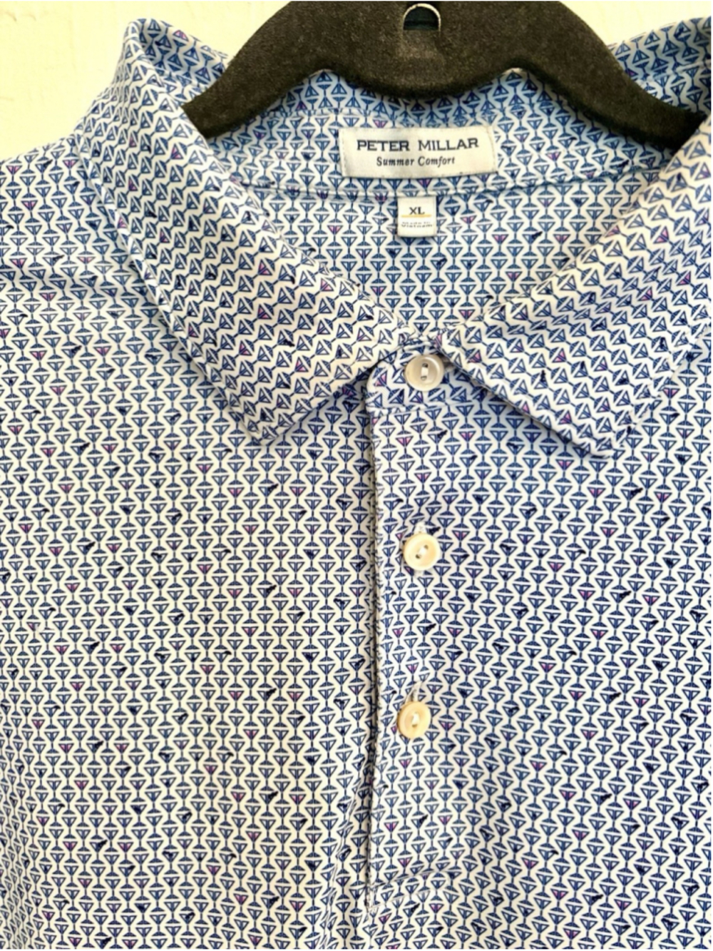 Peter Millar Summer Comfort Shirt Mens X-Large Blue Martini Glasses Preppy Golf
